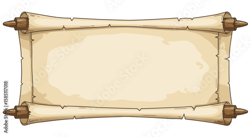 Vintage scroll on parchment paper with wooden rollers for historical design