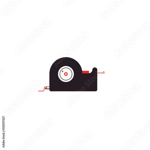 Minimalist black tape dispenser with red accent on white background, design concept