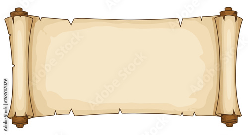 Vintage scroll on white background with empty space for text