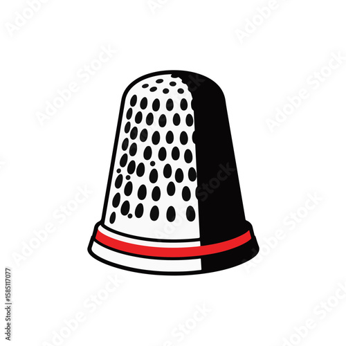 Stylish black and white thimble with red accent on white background, minimalist design