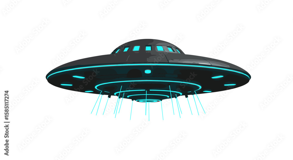 Fototapeta premium Futuristic ufo with neon glow on white background