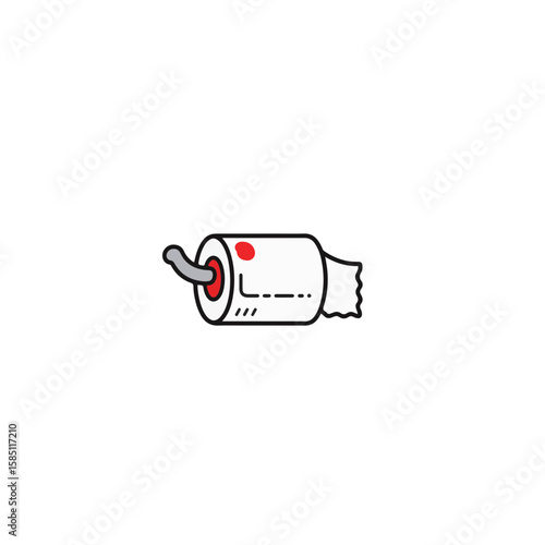 Minimalist black and white toilet paper with red accent, modern decor