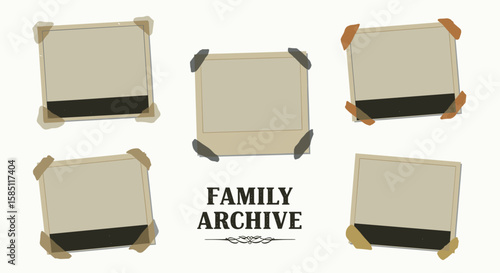 Vintage photo frames collection with tape for family memories and scrapbooking