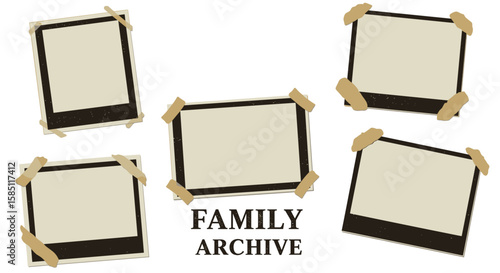 Retro photo frames with tape for family memories scrapbook design