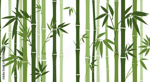 Elegant pattern of bamboo stalks and leaves in green tones