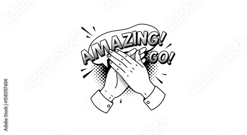 Retro comic style clapping hands with encouraging text