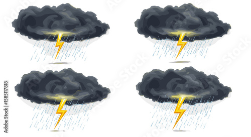 Realistic thunderstorm clouds with lightning and rain