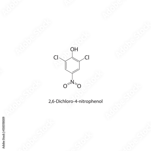 2,6-Dichloro-4-nitrophenol skeletal structure. nitrophenol compound schematic illustration. Simple diagram, chemical formula.