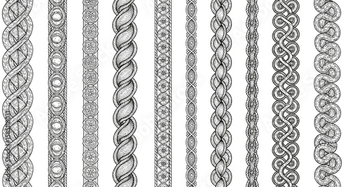 Intricate celtic knot borders in geometric black and white patterns