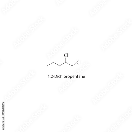 1,2-Dichloropentane skeletal structure. halogen alkane compound schematic illustration. Simple diagram, chemical formula.