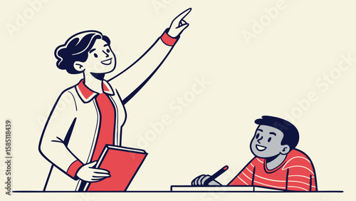 The teacher explains the lesson in class