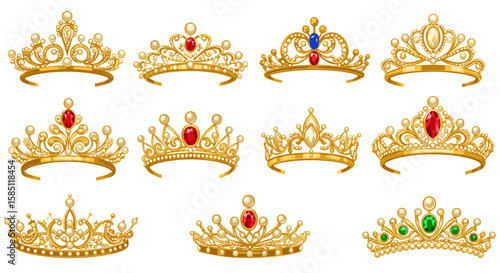 Elegant gold crown collection with gemstones and pearls