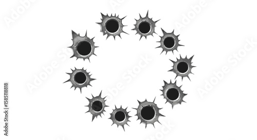 Bullet hole ring pattern on white background