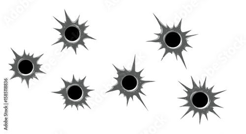 Realistic shattered glass bullet holes on transparent background