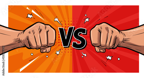 Dynamic fist battle concept with explosive background and vs text in comic style