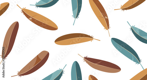 Colorful feather pattern on white background for textile and wallpaper design