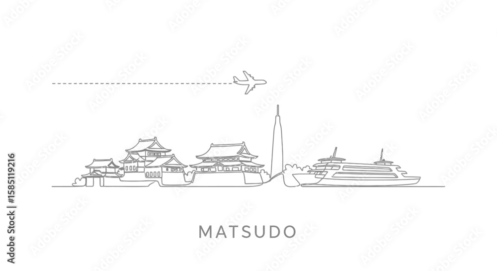 Fototapeta premium Matsudo Line Art with Japan Skyline, and Travel Concept.