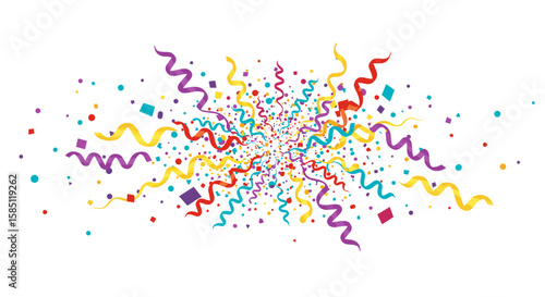 Colorful celebration with spiraling confetti and streamers