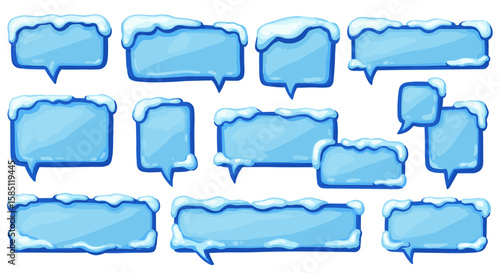 Snowy speech bubbles with frosty winter design for apps and comics