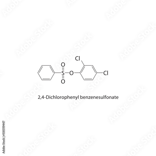 2,4-Dichlorophenyl benzenesulfonate skeletal structure. sulfonate ester compound schematic illustration. Simple diagram, chemical formula.