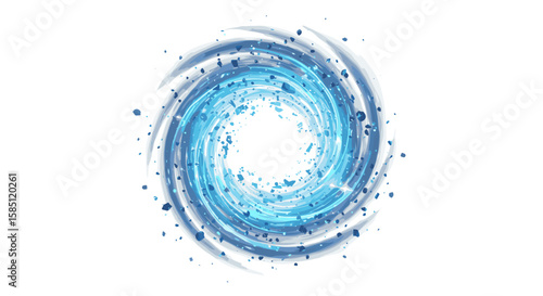 Abstract digital blue swirl with dynamic particles and motion effect
