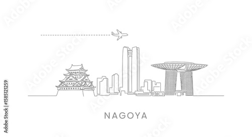 Nagoya Skyline Line Art with Japan Minimalist vector.