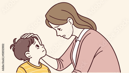 Calming down the boy by the mother 