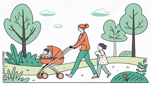 mom and child illustration on the park