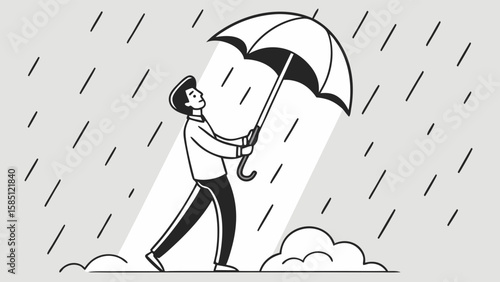 Boy with umbrella enjoy for the rain