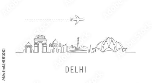 Delhi Skyline Outline Travel to India.