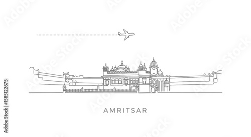 Amritsar with Golden Temple, Landmark, Travel, and Plane.