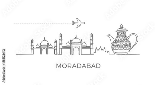 Moradabad Skyline with India, Travel, and Line Art.