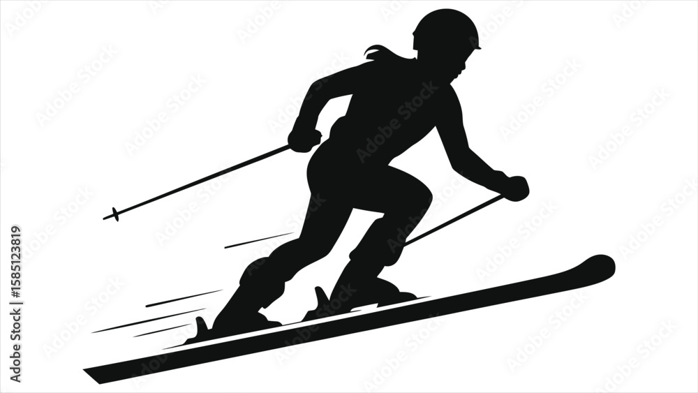 Fototapeta premium Dynamic Skier Silhouette in Mid-Action – Perfect for Winter Sports Enthusiasts, Ski Resort Promotion, or Athletic Design & Apparel.