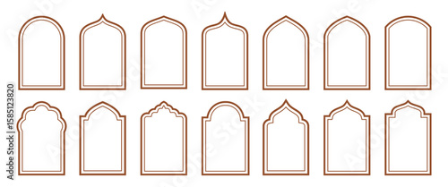 Arab arch door line set. Islamic window or gate. style outline islamic ramadan kareem and eid mubarak windows and arches