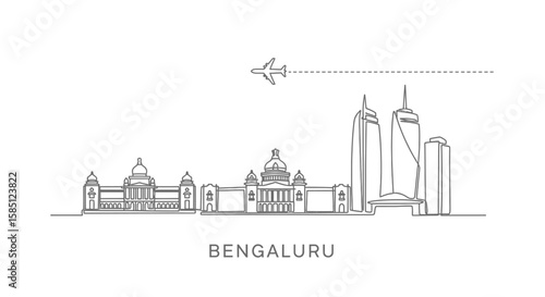 Bengaluru Skyline City Vector Outline Travel.