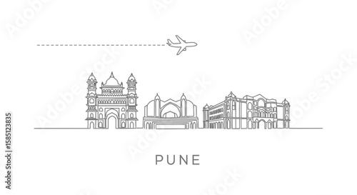 Pune Skyline Minimalist Landmark Vector.