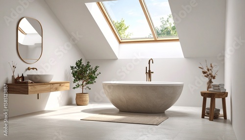 White Soundproof Spa Room Stone Bathtub Skylight