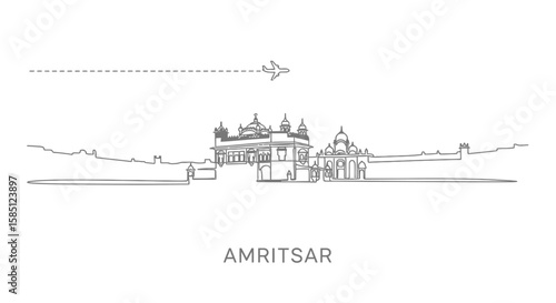 Amritsar skyline Golden Temple vector line art.