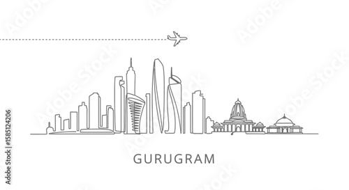 Gurugram Skyline City with Line Art, and Minimal.