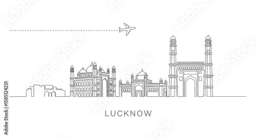 Lucknow Skyline with India, Travel, and Minimalist Art.
