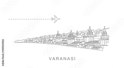 Varanasi Skyline Outline India Travel Plane.