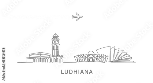 Ludhiana Skyline with Line Art, Punjab, and Travel.