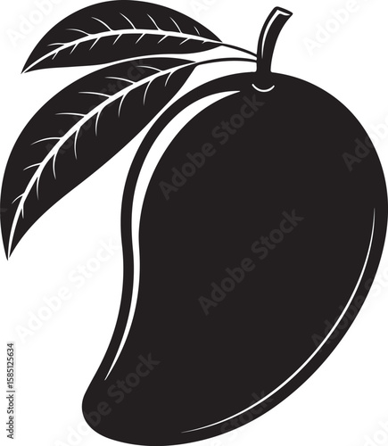Black mango fruit with leaves vector icon tropical food