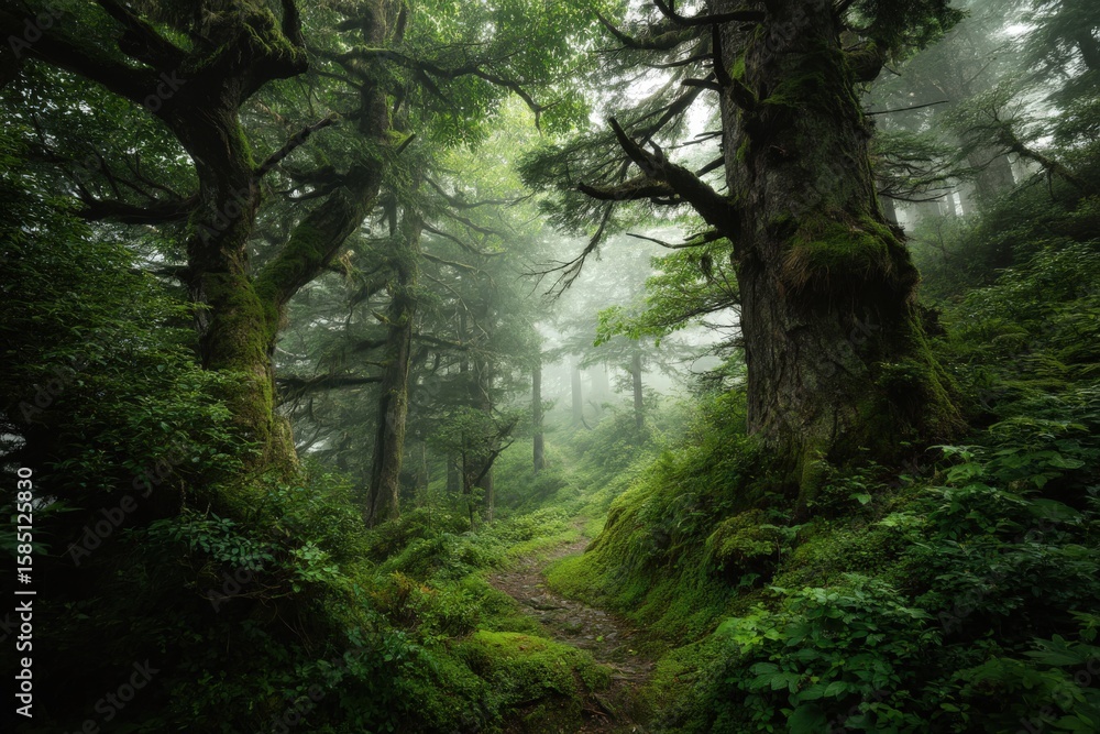 Obraz premium There is a serene path winding through a lush green forest