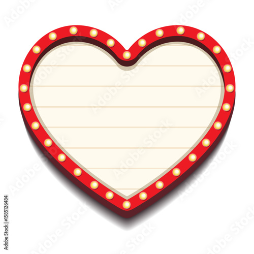 Retro lightbox vector template heart shape with lightbulb isolated on white background for party poster, banner advertising, promotion and sale billboard, cinema, bar show or restaurant. 10 eps