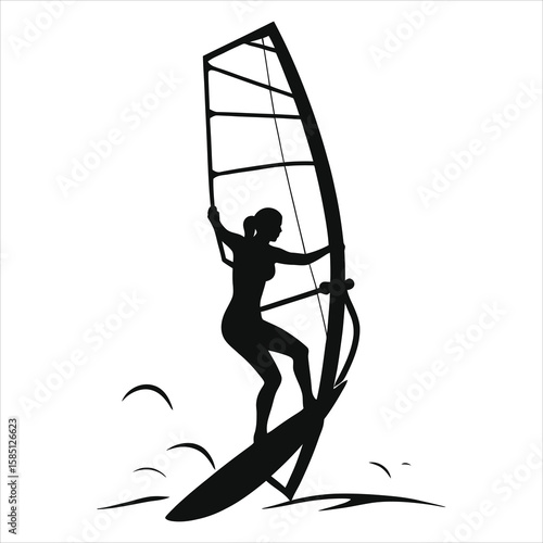 Female Windsurfer Silhouette Vector Art - Minimalist Water Sport Illustration