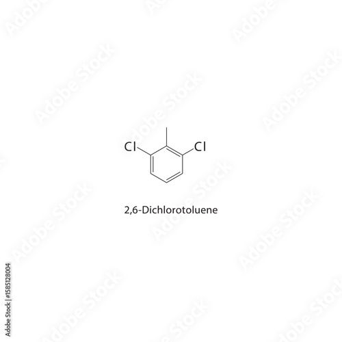 2,6-Dichlorotoluene skeletal structure. halogen toluene compound schematic illustration. Simple diagram, chemical formula.