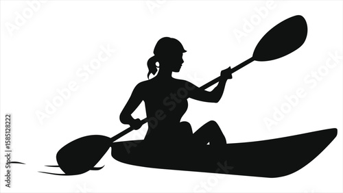 Woman Kayaking Silhouette Vector - Minimalist Black & White Female Paddler Outdoor Recreation Graphic