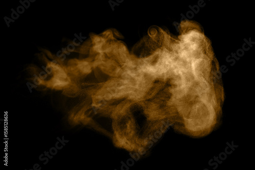 Glitter gold dust on a black background. storm particles of dirt flying, fine sand cloud, abstract. texture of the wind of smoke powder in the desert, causing a wave of brown dust to blow
