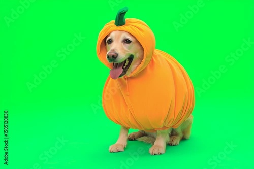 Dog in a pumpkin costume